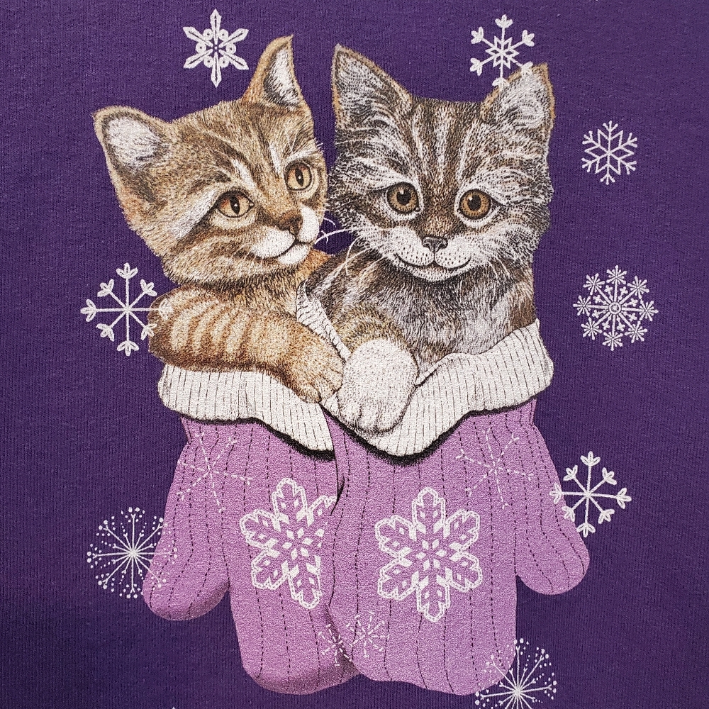 Vintage Style Kittens In Mittens Purple Sweatshirt - Size L